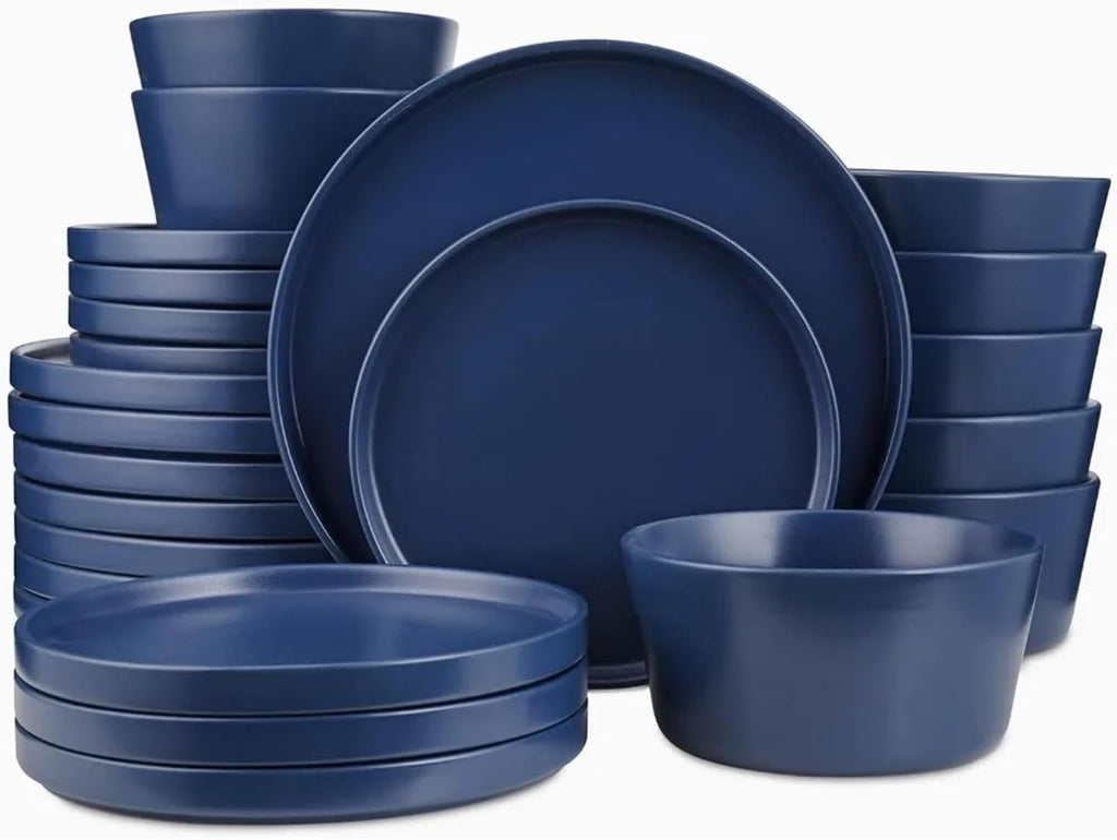 Food Plate Set Stoneware 24-Piece Round Dinnerware Ceramic Dishes to Eat Plates Dinner Sets Dish Tableware Bar