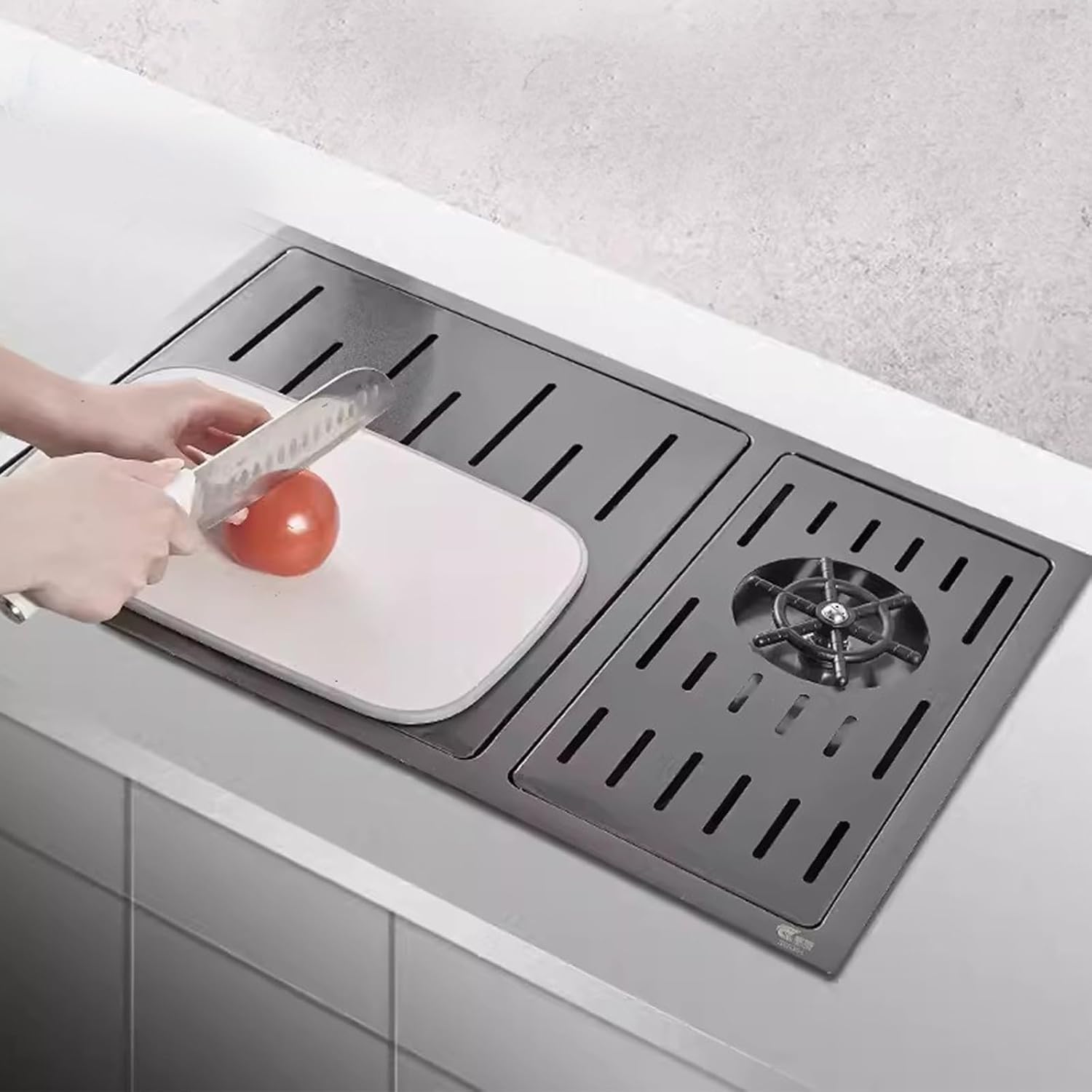 Black Hidden Sink with Lid Bar Sink with Cup Washer Kitchen Single Bowl Sink 304 Stainless Steel Sink Foldable Faucet (