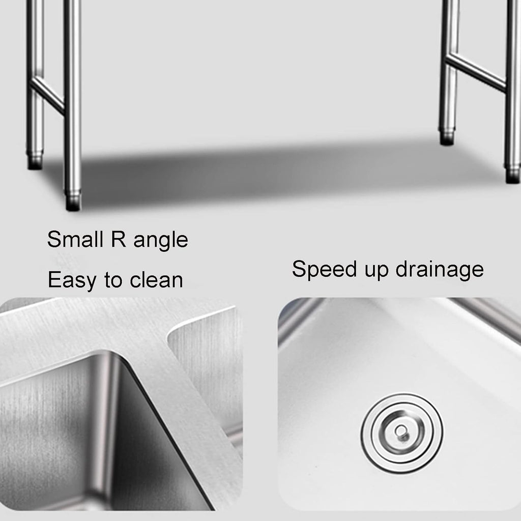 Sink Stainless Steel Kitchen, Commercial 304 Stainless Steel Single Sink Bowl Restaurant Table Utility Sink Washing Hand Basin W/Faucet for Indoor Outdoor,50 * 50 * 80cm(19.6 * 19.6 * 31.4in