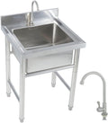 Single Bowl Sink Stainless-Steel Sink Free Standing Handwashing Station for Indoor Outdoor Prep Sinks with Drainer Unit & Faucet, Silve