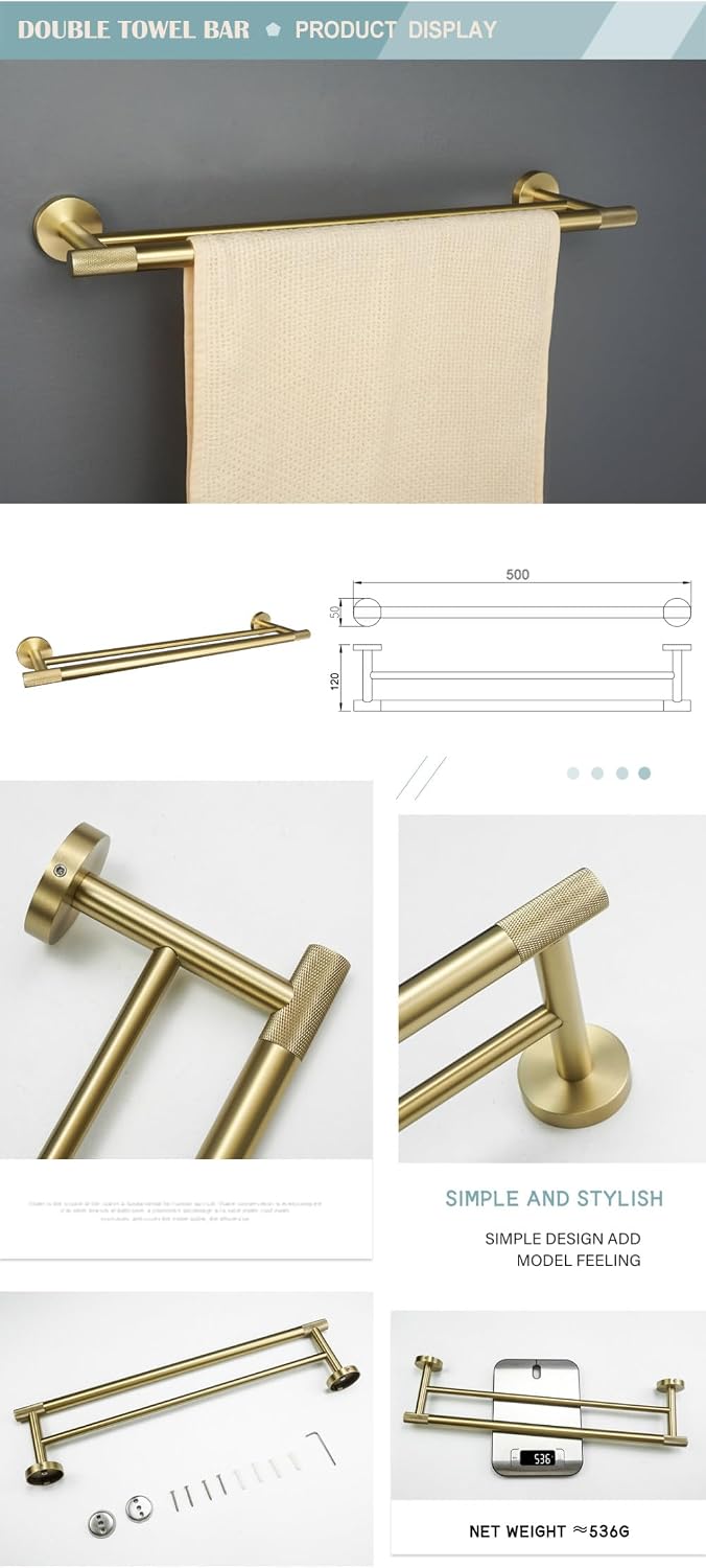 Gold Brushed Bathroom Accessories Hardware Set Towel Bar Rail Paper Holder Robe Hook Soap Dish Towel Hanger Shelf Toilet Brush,Single Towel Bar