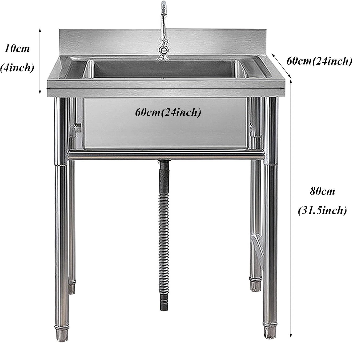 Stainless Steel Prep Utility Sink with Faucet 1 Compartment Commercial Kitchen Single Bowl Sink for Restaurant, Laundry, Garage