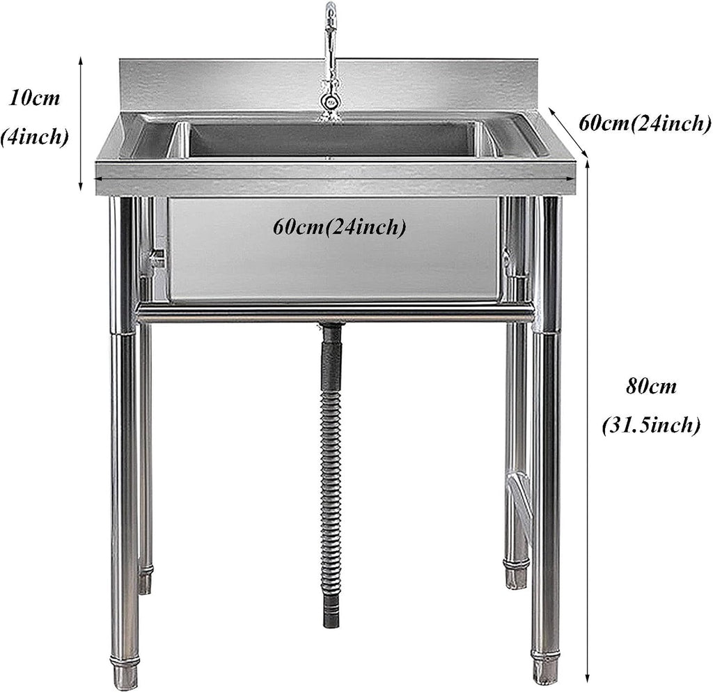 Single Bowl Sink Laundry Tub Culinary Sink Stainless Steel Commercial Utility Basin with Faucet for Outdoor Indoor, Garage, Restaurant, Kitchen, Laundry or Utility Room