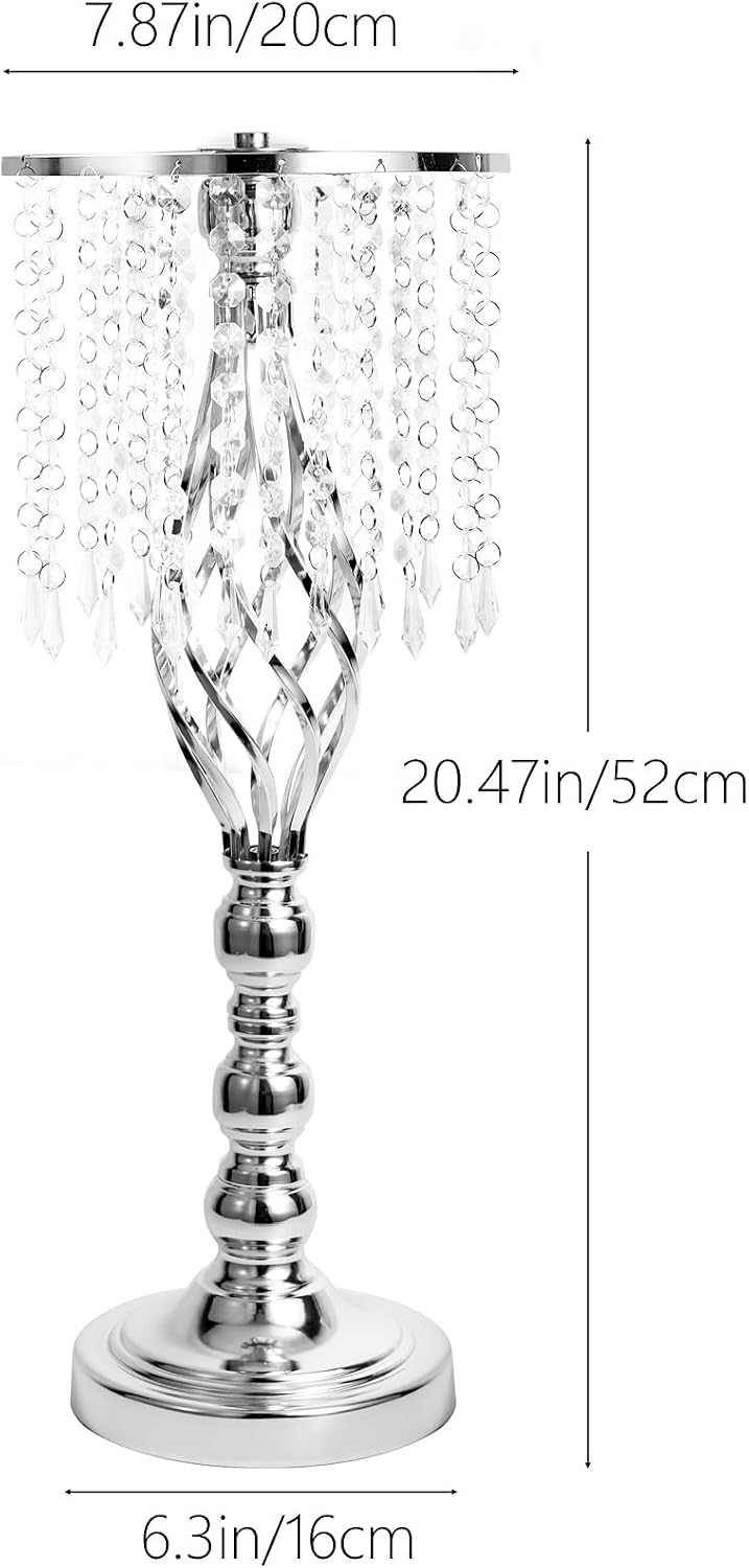 Metal Flower Stands with Crystal Beads - Wedding Centerpieces for Table Decorations, Elegant Metal Flower Arrangement Stands, Flower Vases for Wedding Party Celebration Home Decor (Silver-10pcs)