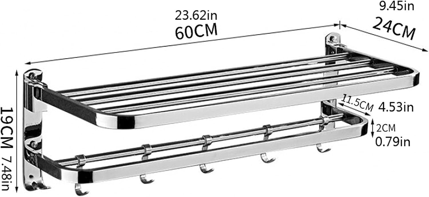 Bathroom Shelf Wall Floating Bathroom Silver Bathroom Shelves Wall Mounted Bathroom Lavatory Towel Rack Towel Shelf with Two Towel Bars Foldable Towel Rack Floating Shelves Corner Shower Caddy