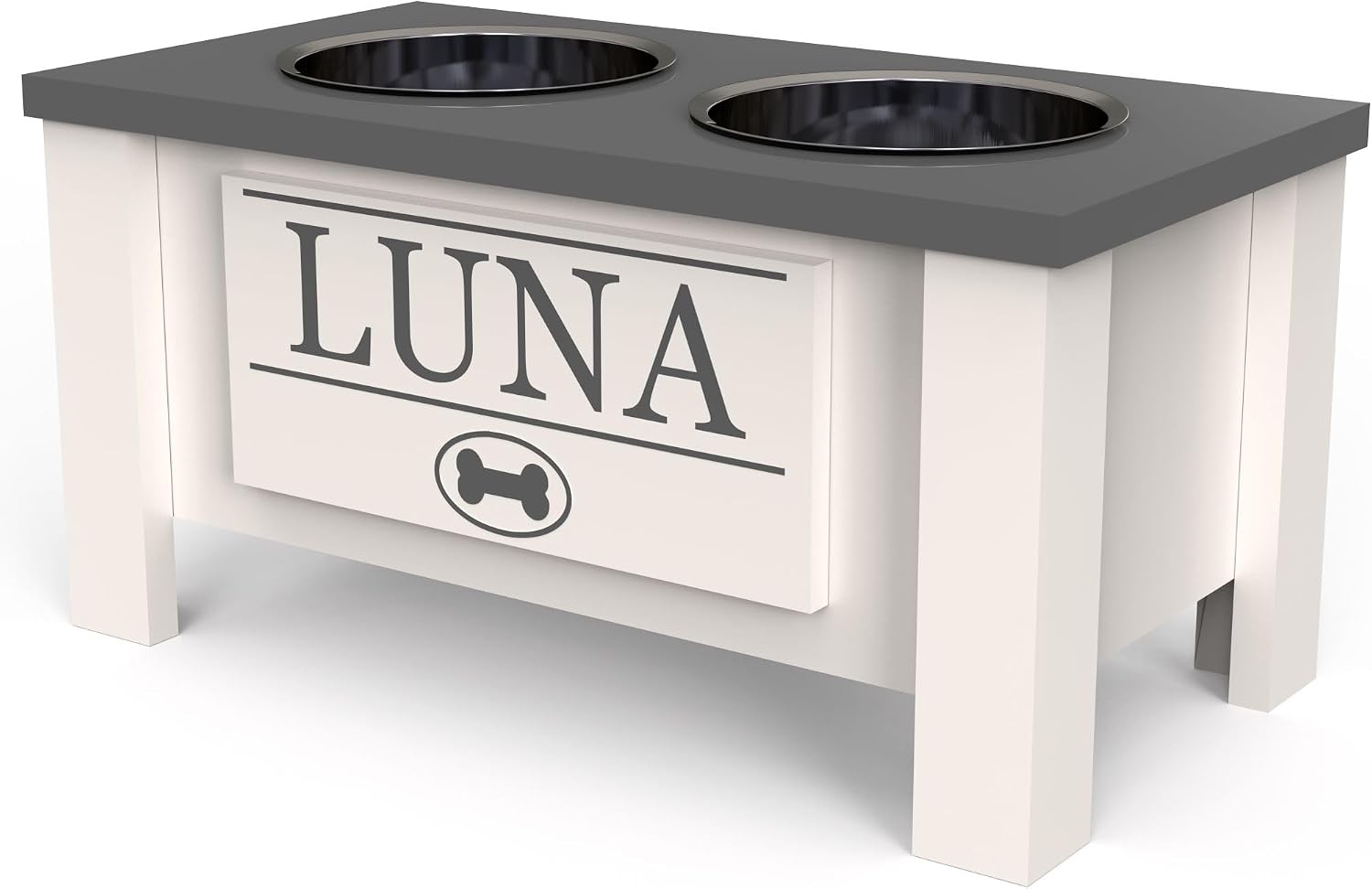 GTW Elevated Dog Bowl Stand for Medium Dogs - Customized Feeding Station with Storage & Stainless Steel Food Bowls (Medium, Grey)
