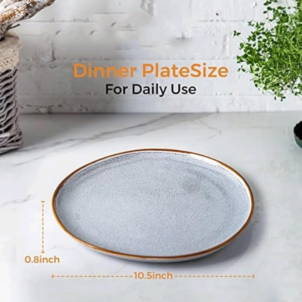 Handmade Reactive Glaze Stoneware Plates Dinnerware Dish Set Ceramic Dinner of 6