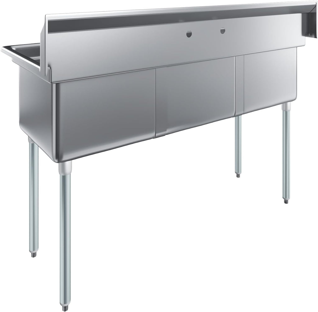 Three Compartment Stainless Steel Commercial Kitchen Prep & Utility Sink | Bowl Size 18' x 18' X 12' | NSF
