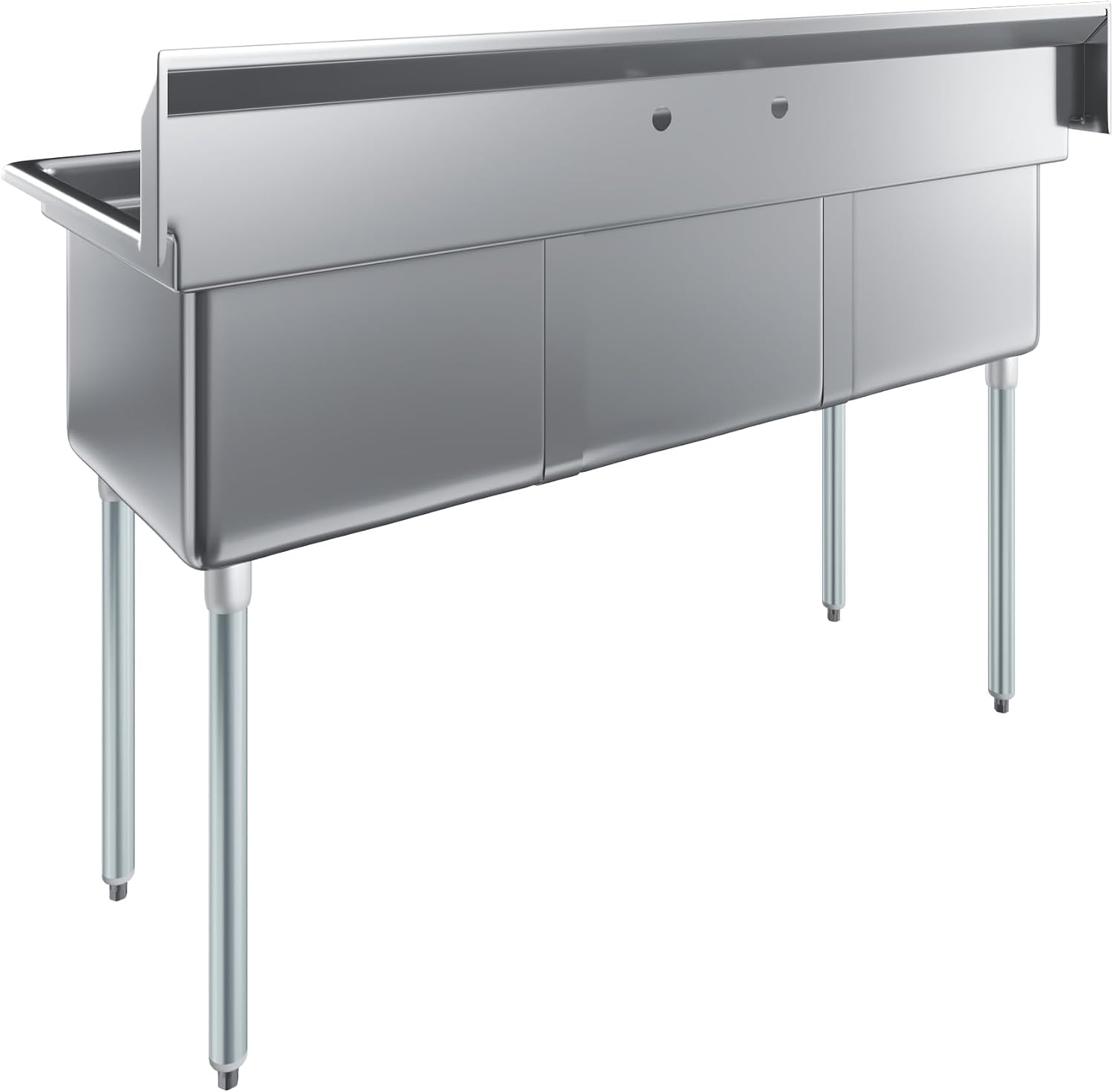 59' x 24' Three Compartment Stainless Steel Commercial Kitchen Prep & Utility Sink | Bowl Size 18' x 18' x 12' | NSF Certified (Size 18' x 18' x 12')