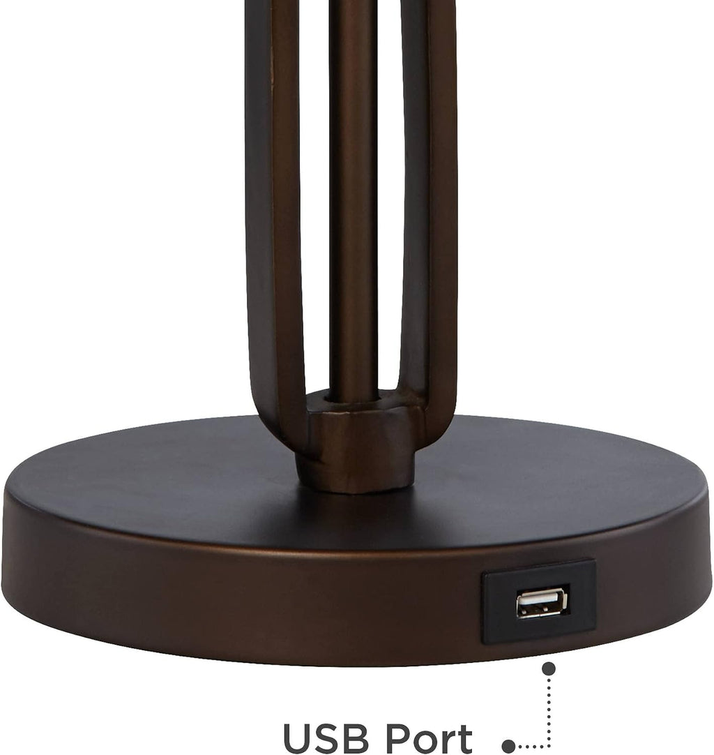 Franklin Iron Works Samuel Rustic Industrial Desk Table Lamps with USB Charging Port 21 1/4' High Set of 2 Bronze Swing Arm Mica Shade for Bedroom Living Nightstand Bedside Office Kids Room House