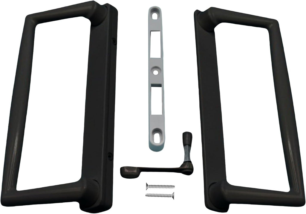 Sliding Glass Patio Door Handle Set 4-7/8' Hole Spacing, 9' Bronze Surface Mount PGT Replacement with Thumb Latch, Screws and Keepers