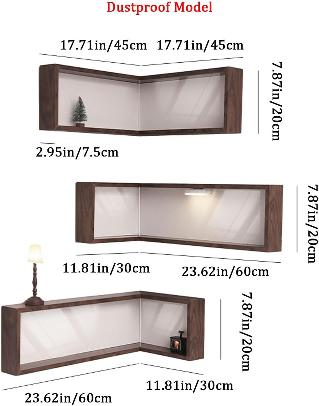 Wall Mounted Corner Shelf - Floating Shelves Save Space with Light Corner Display Shelf Stand Dustproof Storage, Heavy Duty Floating Shelves with LED Lights