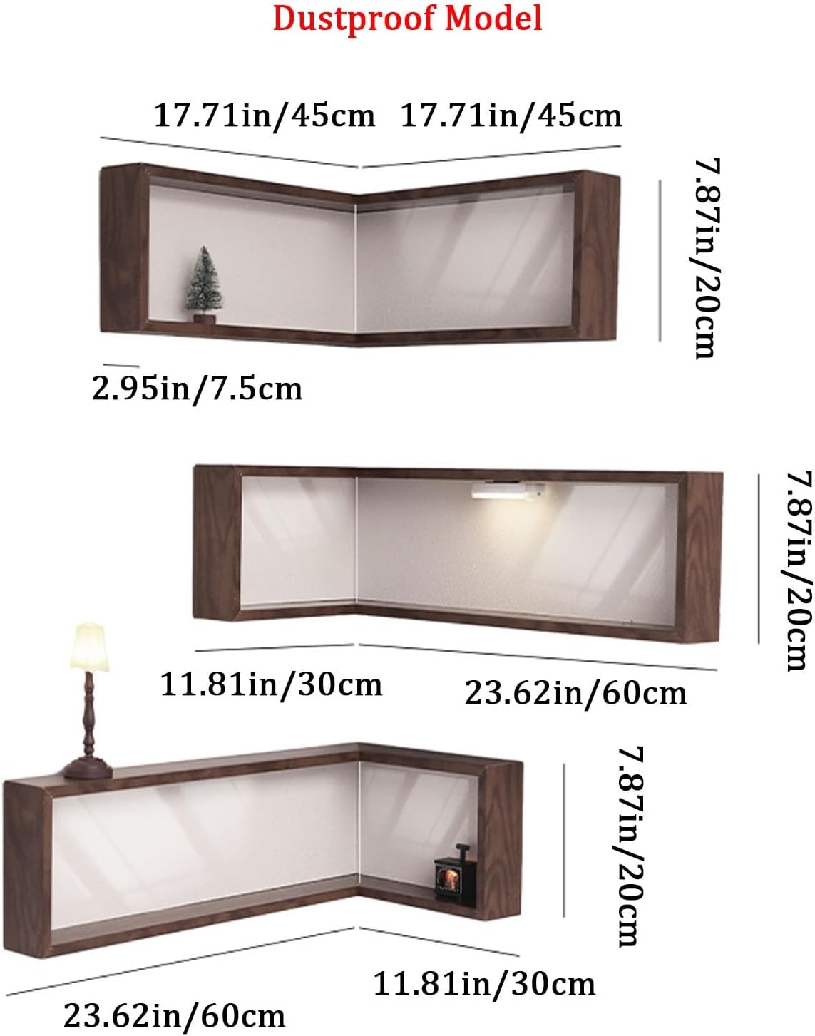 Wall Mounted Corner Shelf - Floating Shelves Save Space with Light Corner Display Shelf Stand Dustproof Storage, Heavy Duty Floating Shelves with LED Lights