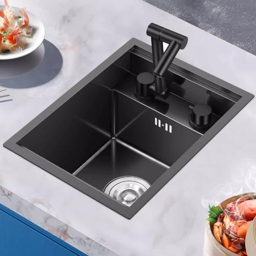 Black Sink with Cover Single Bowl Sink with Foldable Faucet Single Bowl Sink Hidden Sink Undercounter Sink(One Color-32x43cm