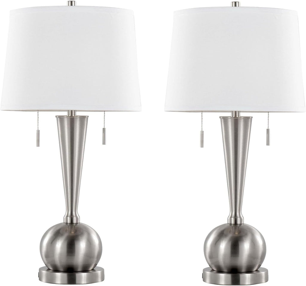 LumiSource Jules 30.25' Metal Table Lamps with USB Set of 2, Desk Lamp, Bedside Lamps for Night Stands, Nightstand Lamp, Small Lamp, Small Table Lamps for Living Room Set of 2, White Lamps Set of 2
