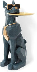 homary Modern Resin Dog Sculpture Geometric Standing Statue Cute Side Table Tray End Table with Tissue Storage (Blue)