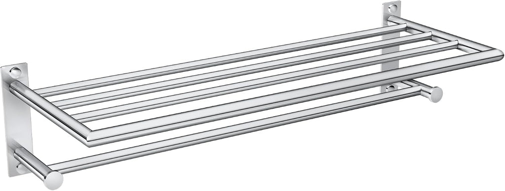 Moen Y5794CH 24-Inch Wide Modern Bathroom Hotel-Style Towel Storage Shelf with Towel Bar, Chrome
