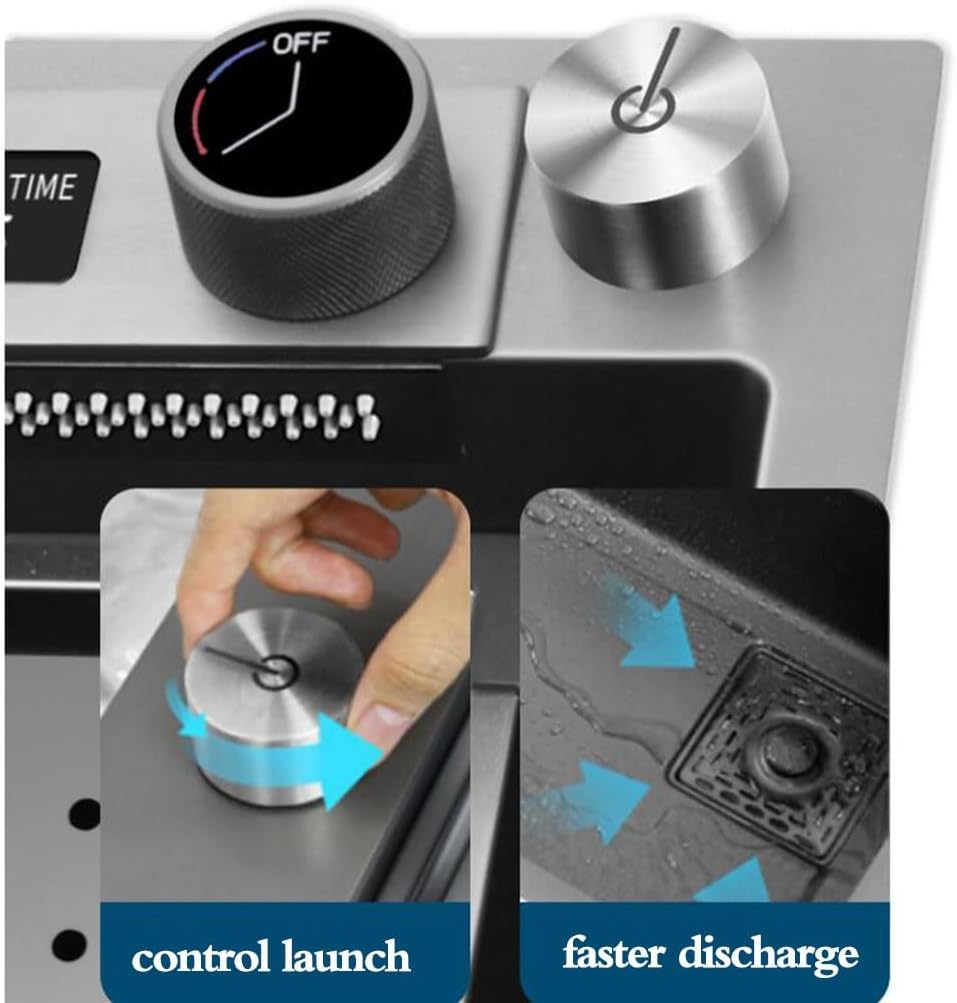 Single Bowl Digital Display Stainless Steel Single Bowl Sink Kitchen Wash Basin Embedded Vegetable Sink Button Control Water Outlet Siphon Sink (75 * 46 * 21Cm