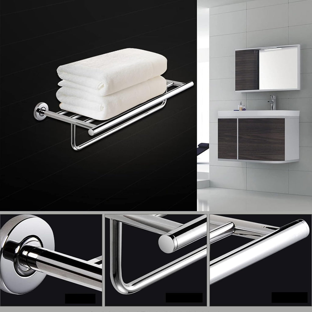 Bathroom Shelf Wall Floating Bathroom Bath Towel Rack 23.6 Inch Bathroom Shelves，Wall Mounted Multifunctional Double Towel Bars，304 Stainless Steel Polished Floating Shelves Corner Shower Caddy