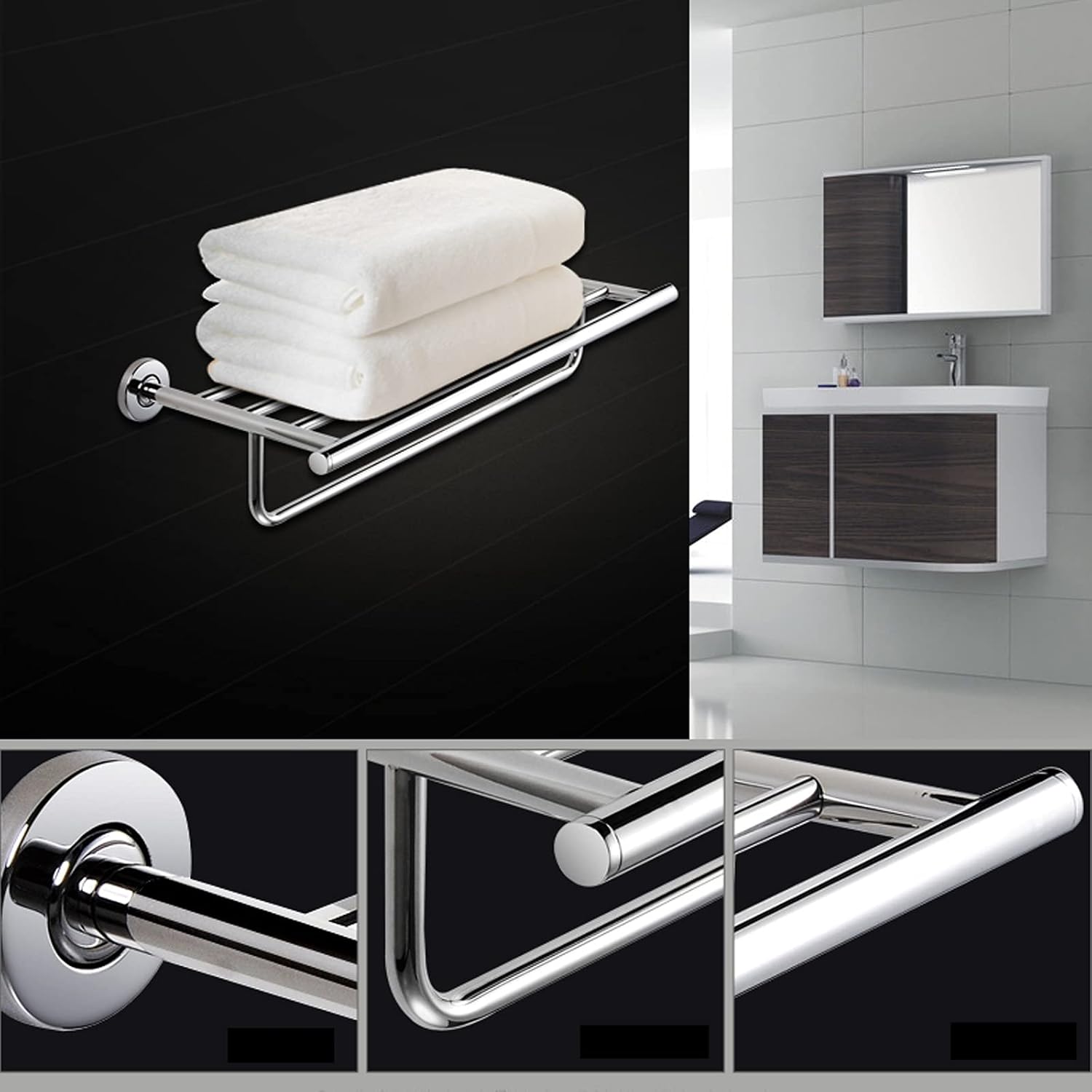 Bathroom Shelf Wall Floating Bathroom Bath Towel Rack 23.6 Inch Bathroom Shelves，Wall Mounted Multifunctional Double Towel Bars，304 Stainless Steel Polished Floating Shelves Corner Shower Caddy