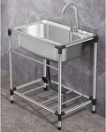 Free Standing Stainless Steel Single Bowl Sink with Faucet, Prep & Utility Washing Hand Basin W/Storage Shelves (Restaurant, Kitchen, Laundry, Garage) (Color : Silver, Size : 68x44cm) (Silver 58x