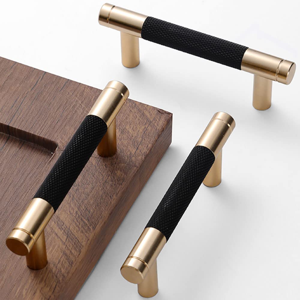 50 Pack 3 Inch 76 mm Bar Cabinet Pulls Gold and Black Knurled Handles for Brushed Gold Drawer Pulls Cupboard Aluminum Handles