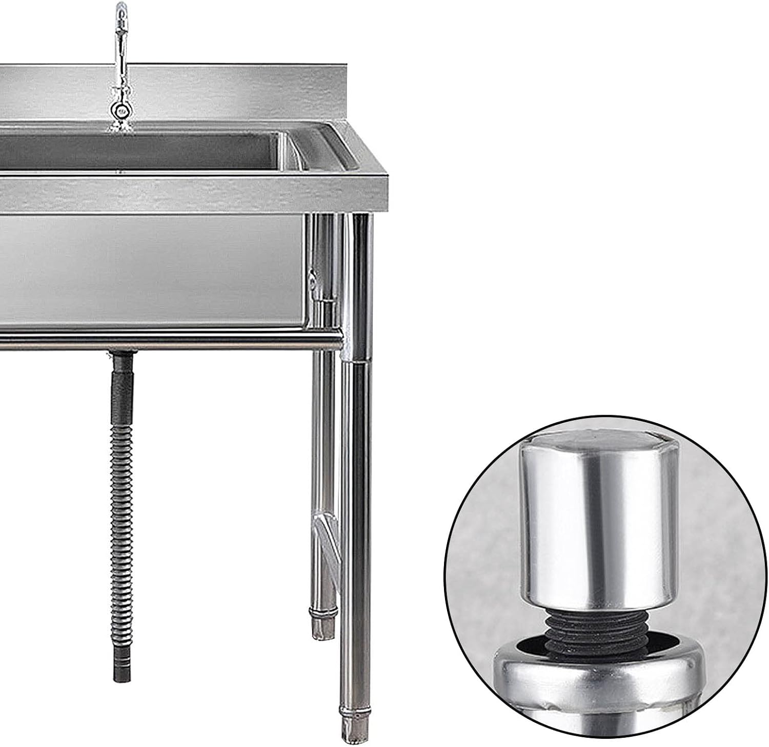 Commercial Stainless Steel Utility Freestanding Sink for Indoor Outdoor Garage Restaurant Kitchen Laundry Room Laundry Tub Culinary Sink Single Bowl Sink