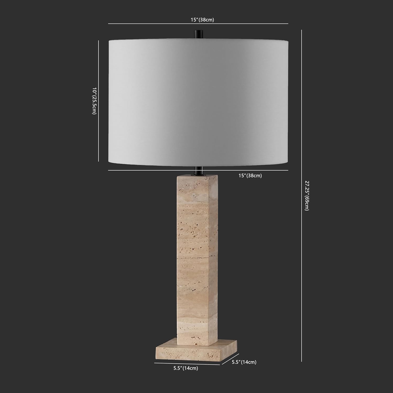 SAFAVIEH Couture Collection Hannabeth Travertine/Black 27-inch Dimmable Table Lamp for Bedroom Living Room Home Office Desk Nightstand