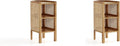 Manhattan Comfort Versailles Rattan Bedside End Table Accent Sofa Side Table for Living Room, Bedroom, Study and Home Office with 2 Shelf Storage, Set of 2, Natural Cane