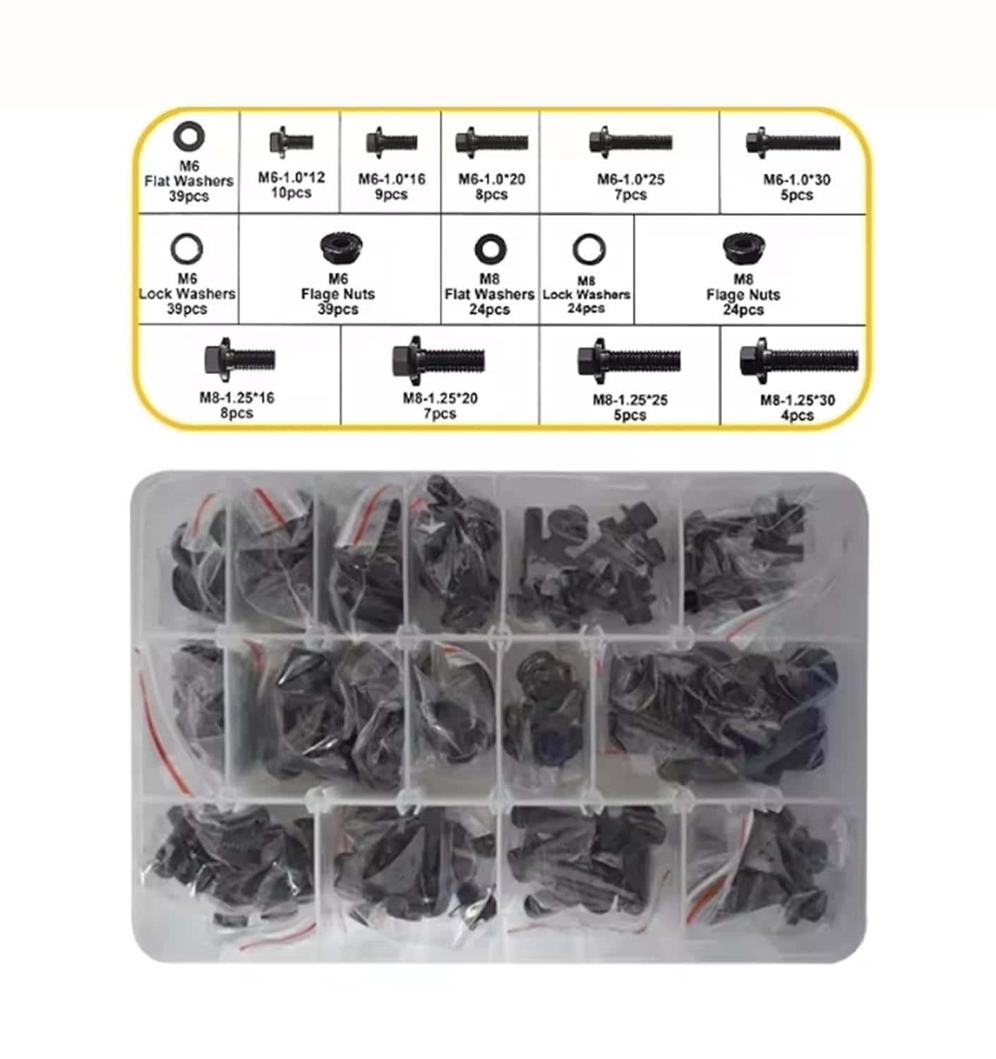 Set Screw Assortment Kit 304 Stainless Steel Metric High Strength Flange Hexagonal Bolt Set for Homeowners,DIYers,Mechanics,Industrial Workers(Black M6 M8 1box)