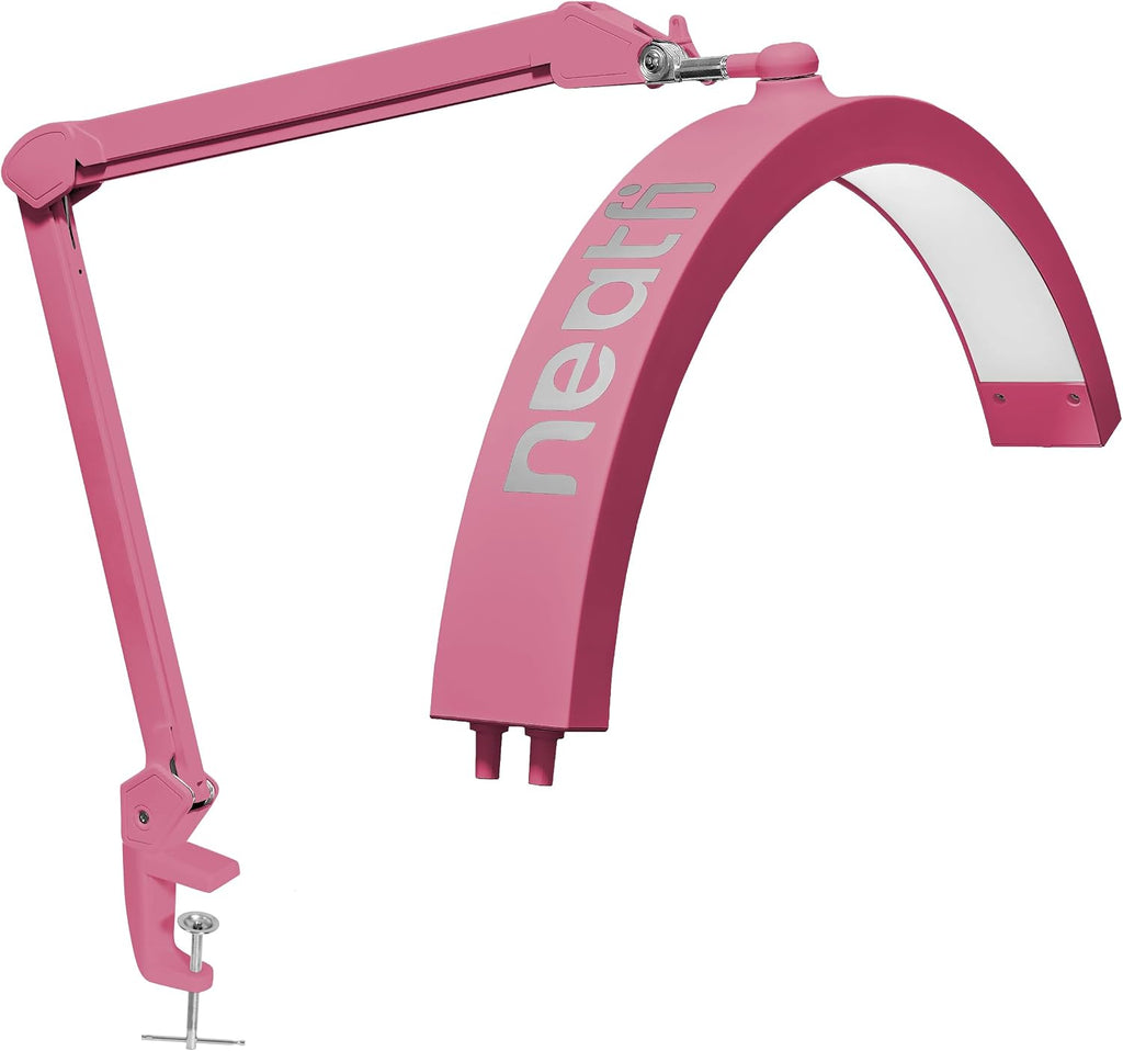 Neatfi Half Moon LED Table Lamp for Estheticians & Nail Techs – 2,500 Lumens | 5 Light Modes | Professional Task Lamp for Facial, Waxing, Threading & Tattoo (Pink, CCT with Clamp)