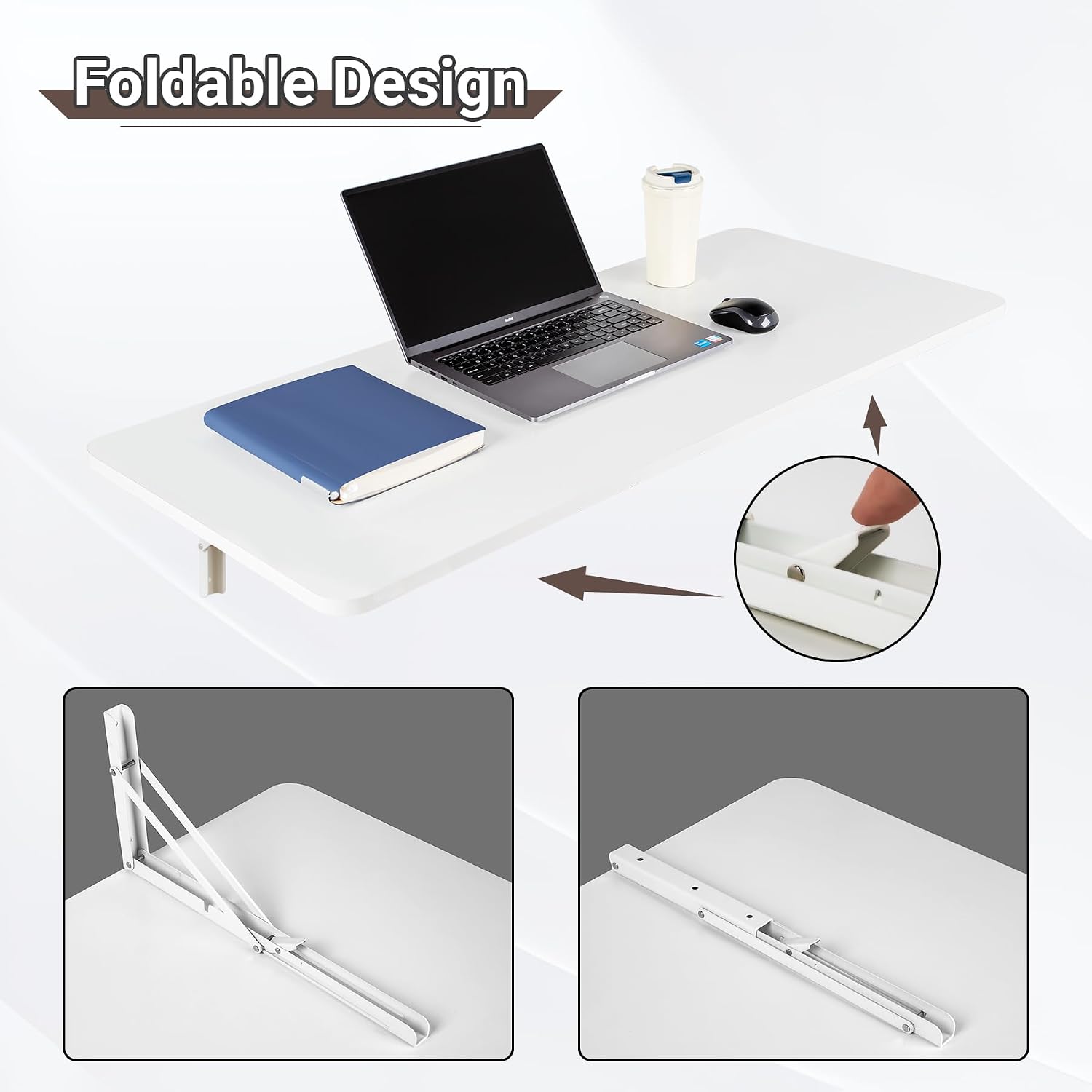 Neoaider Wall Mounted Folding Table 47.2'L x 19.7'W, Laundry Folding Table with Heavy Duty Metal Collapsible Shelf Brackets, Wall Mounted Desk Fold Down for Small Spaces, White