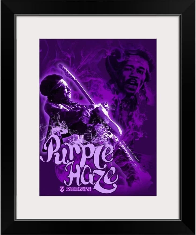 GREATBIGCANVAS Jimi Hendrix Purple Haze 4 Black Framed Wall Art Print, Classic Rock Artwork