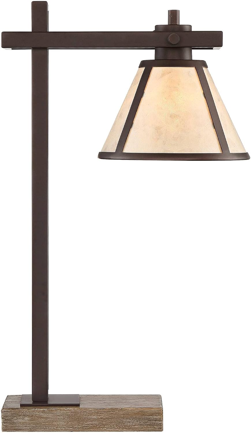 Franklin Iron Works Maricopa Rustic Farmhouse Desk Table Lamp with USB and AC Power Outlet in Base 21.25' High Bronze Wood Mica Shade for Cottage Core Living Room Bedroom House Bedside Nightstand