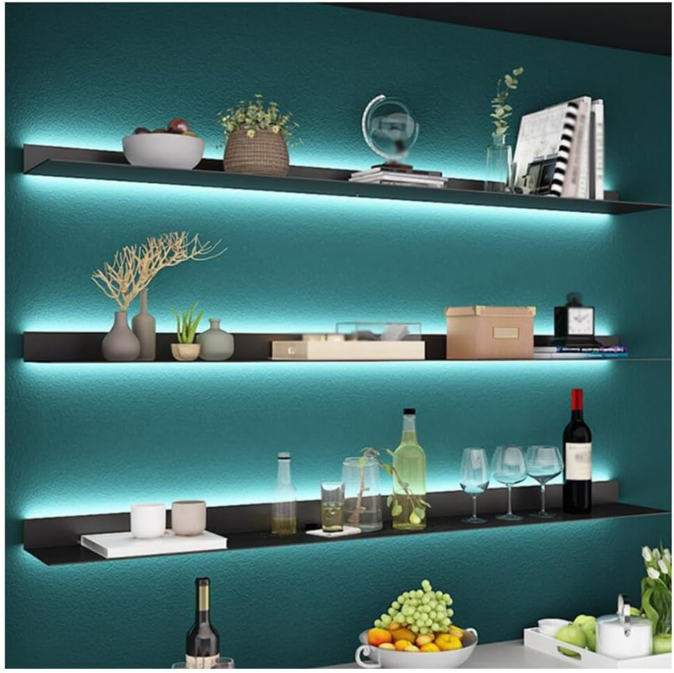 Floating Display Shelf With Built-in Illuminated LED Light And Transformer, Metal Wall Mounted Light-Emitting Bookshelf, Wall Decor, Lighted Display Stand ( Color : Black , Size : 1PCS-40x20cm )