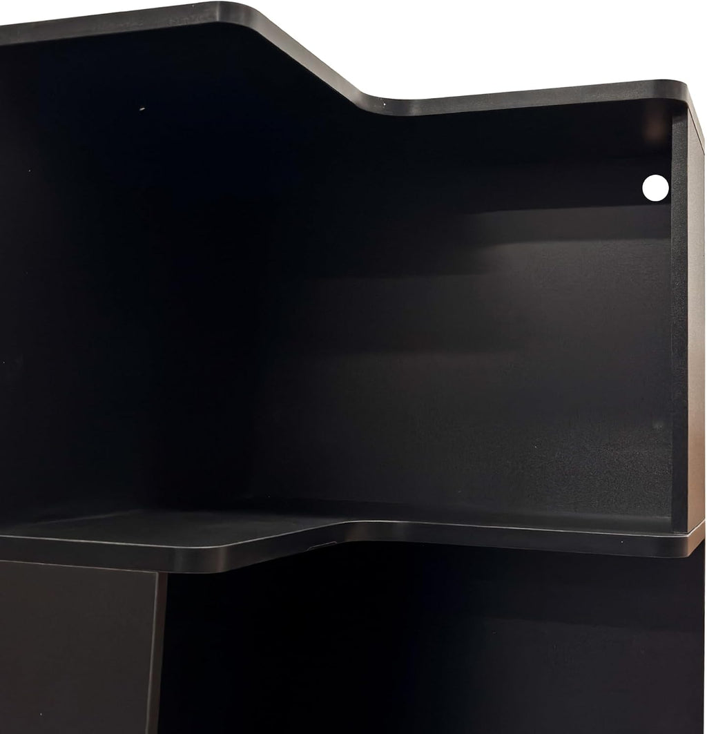 5-Tier Corner Bookshelf with LED Lights, Farmhouse Corner Shelf with Storage and Baffle, Freestanding L-Shaped Bookcase for Home Office Living Room Apartment, Black