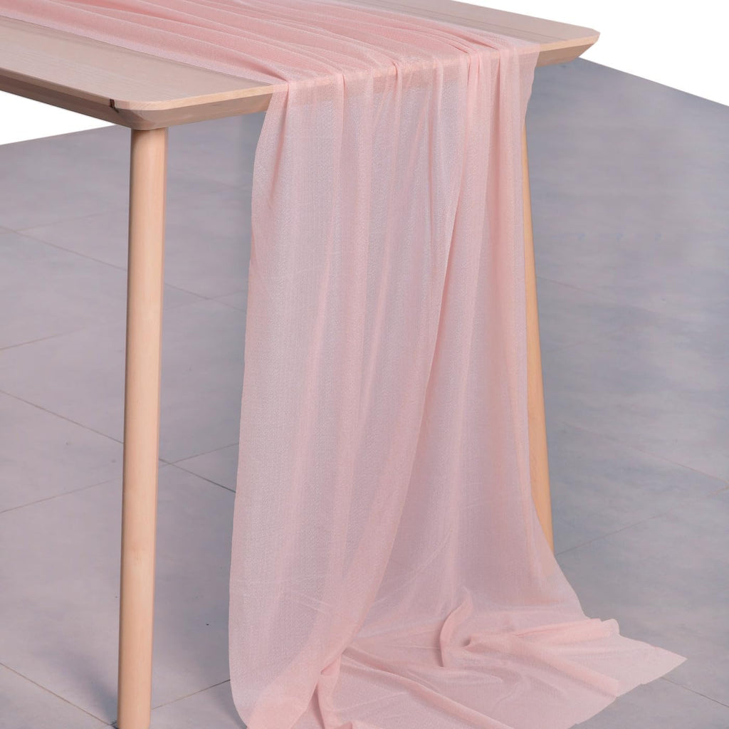VDS 14ft Chiffon Table Runner 29x170 Inches Shimmer Sheer Centerpiece Cloth for Wedding Bridal Shower Birthday Graduation Engagement Ceremony Event Party Banquet Table Decoration (25 PC)(Dusty Rose)