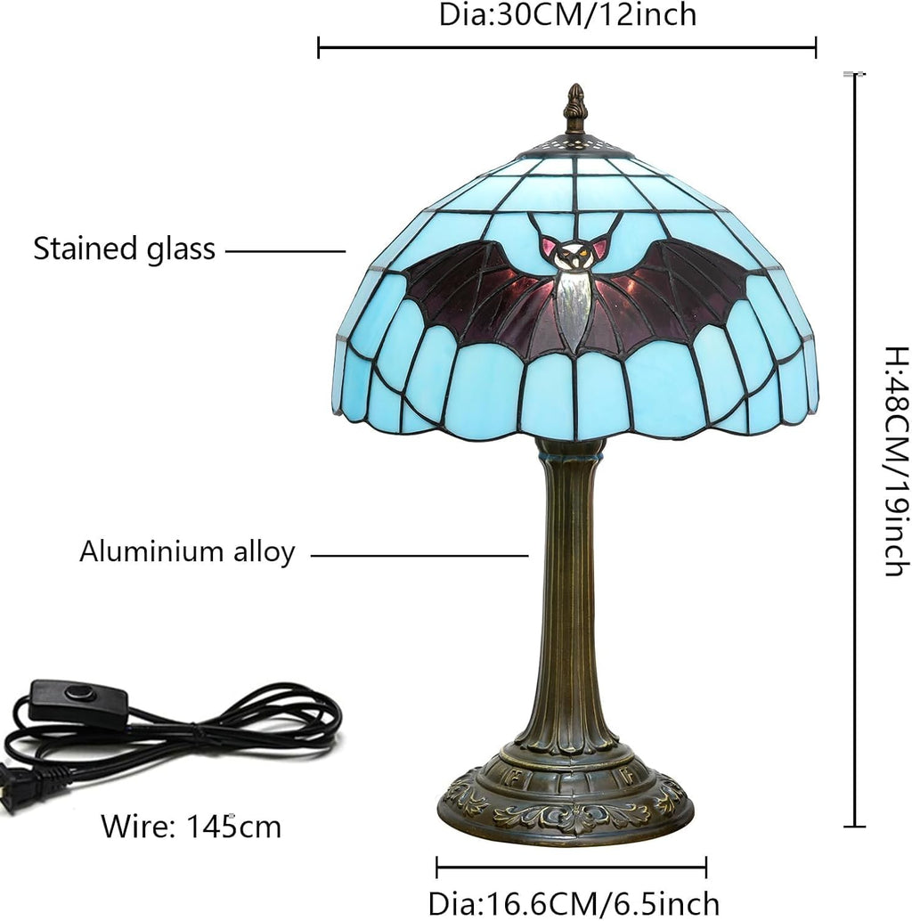 Tiffany Lamp Ocean Blue Bat Stained Glass Table Lamp 12' X19' Handmade Coastal Decor LED Ready Perfect for Beach House Bedroom Living Room,Bedroom, Bedside Corner Reading end Table Lamp
