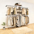 KaKaBB Industrial Pipe Clothing Rack - Heavy Duty Wall Mounted Clothes Rack, Corner Closet System, DIY Wardrobe Organizer with Shelves, Walk in Closet Storage (BLACK, 94.5')