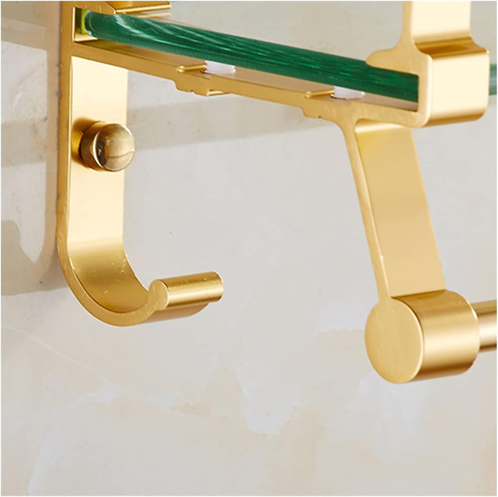 Glass Bathroom Shelf with Hand Towel Bar, Floating Glass Rectangular Wall Mounted, Tempered Glass Shelf for Bathroom, Toilet, Room Decor, Gold (40CMCH)