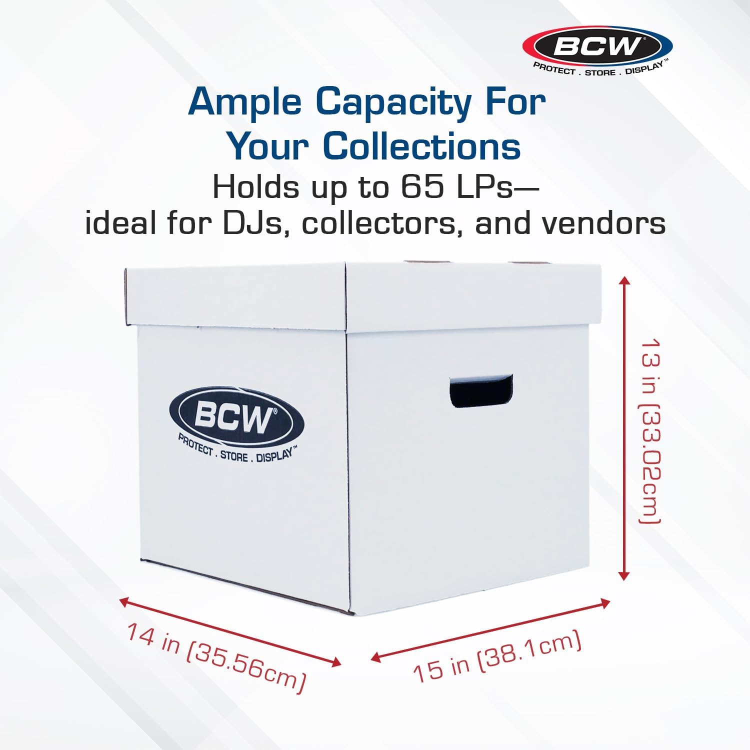 BCW Vinyl Record Storage Boxes – 10 Pack | Holds 65 LPs Each | Stackable Vinyl Record Storage Box with Reinforced Bottom & Handles | Archival Record Organizer for 12-Inch Albums, DJs & Collectors