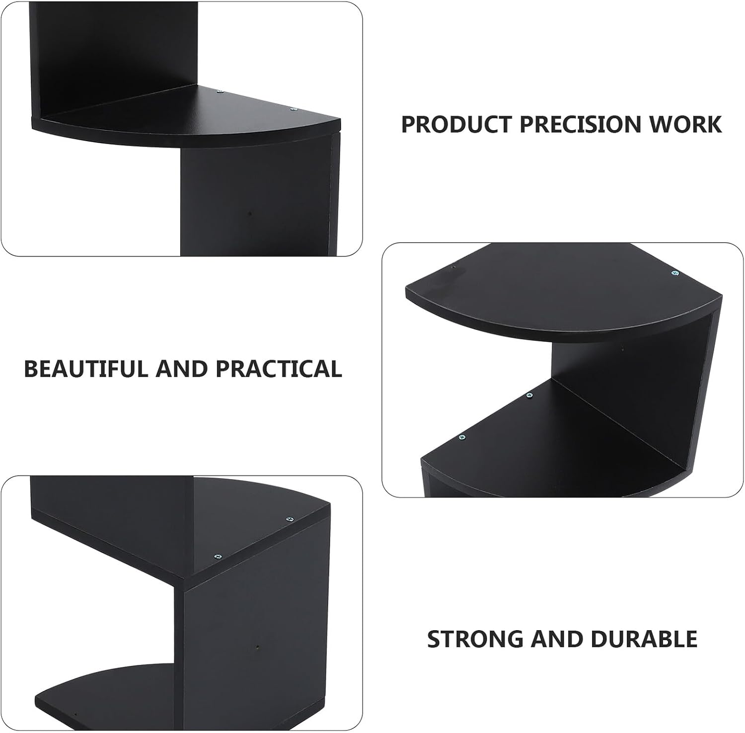 Modern Style Wooden 5-Tier Wall-Mounted Corner Shelf Black, Creative Home Storage Rack for Living Room Bedroom Kitchen, Decorative Floating Bookshelf Organizer