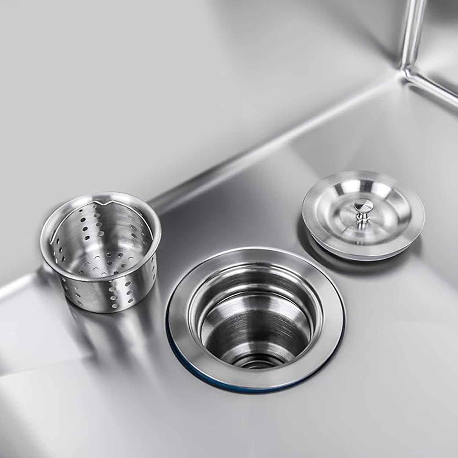 JATIBOSH Silver Kitchen Sink Drop in 3 Hole Workstation Stainless Steel Sink, Nano Coating, Single Bowl Sink with Drain Assembly Set (Color : Silver, Size : 60 * 45cm)