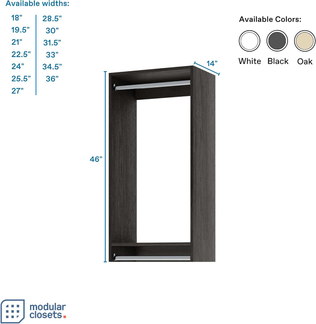 Double Hanging Closet Unit - Modular Corner Closet System - Grey, 18 inches Wide - Includes Shelves