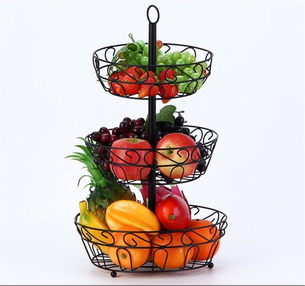 Fruit Bowl Vegetable Holder 3 Tier Fruit Basket Triple Layer Metal Wire Bowl For Kitchen Counter Top Three Tiered Holder Serving Bowls