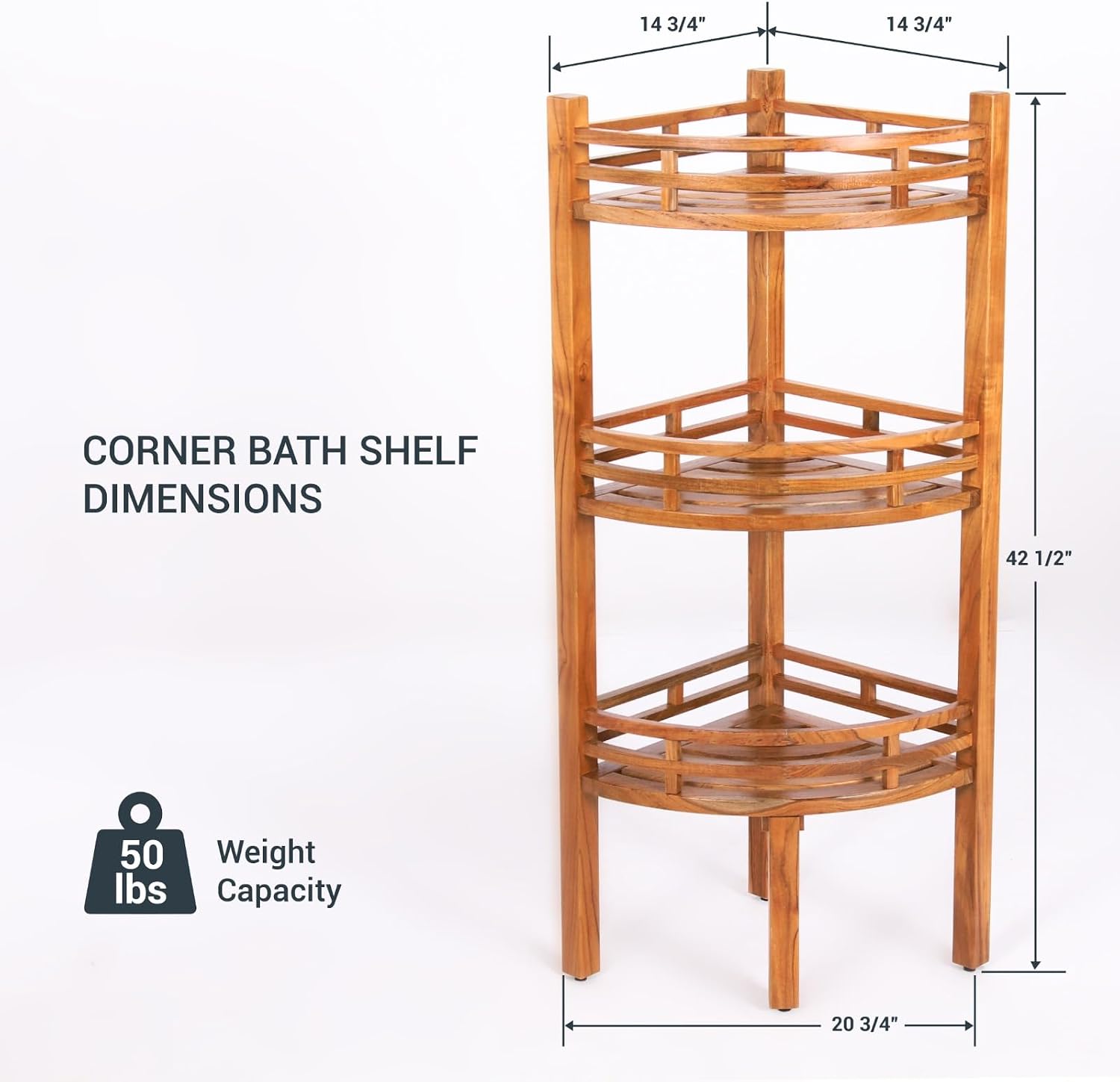 Cambridge Casual Superior Indonesian Teak Estate Bath Shelves, Corner Shelf, Natural Brown