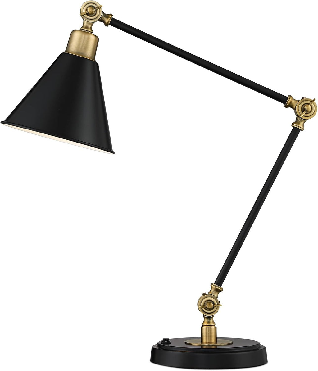 360 Lighting Wray 26 3/4' High Modern Adjustable Desk Lamp with USB Charging Ports A+C Painted Black Brass Metal Cone Shade for Living Room Bedroom House Bedside Nightstand Home Office Reading