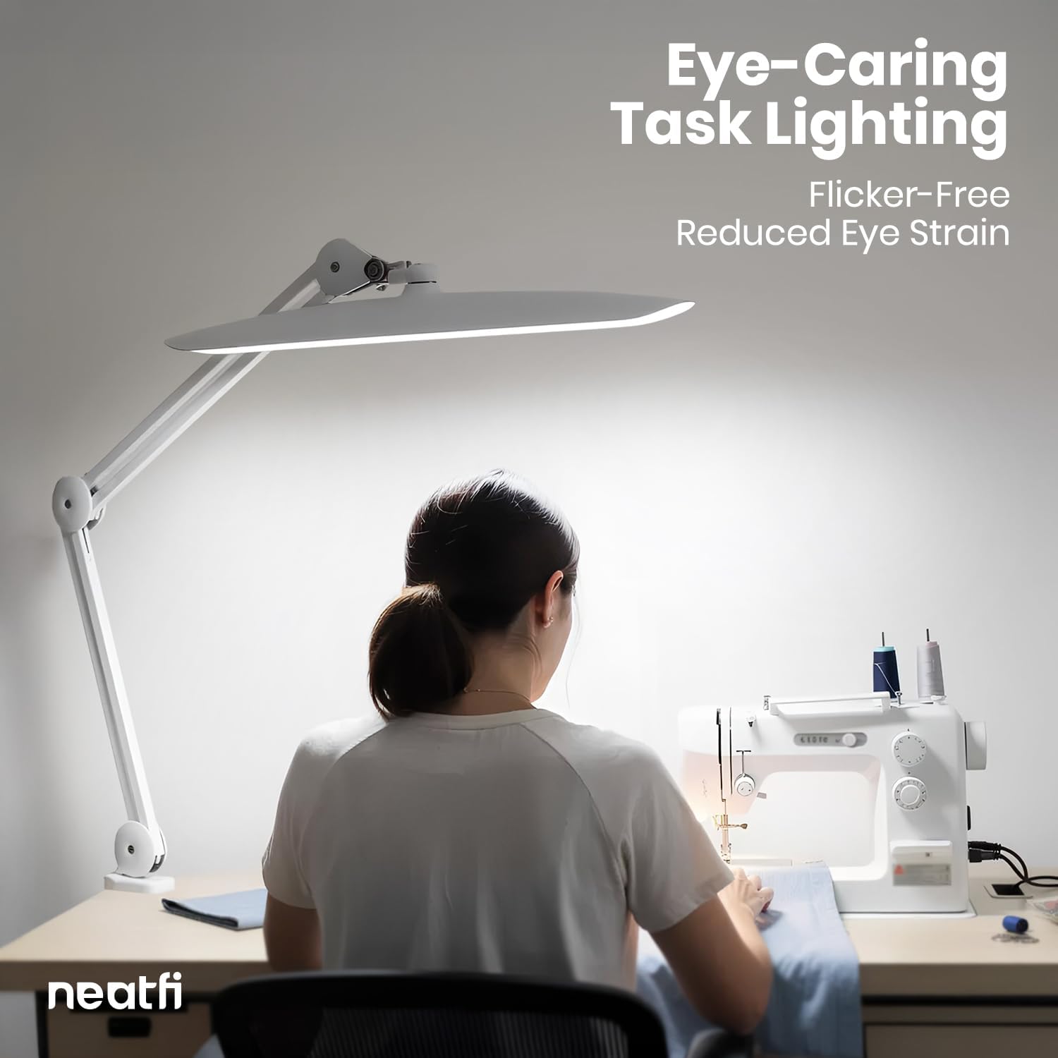Neatfi XL 2200 Lumens 24W LED Desk Lamp – Shadow-Free Task Lighting | 4-Level Dimming | Home Office & Crafts Use | 20-Inch Wide Head (White, Non-CCT with Clamp)