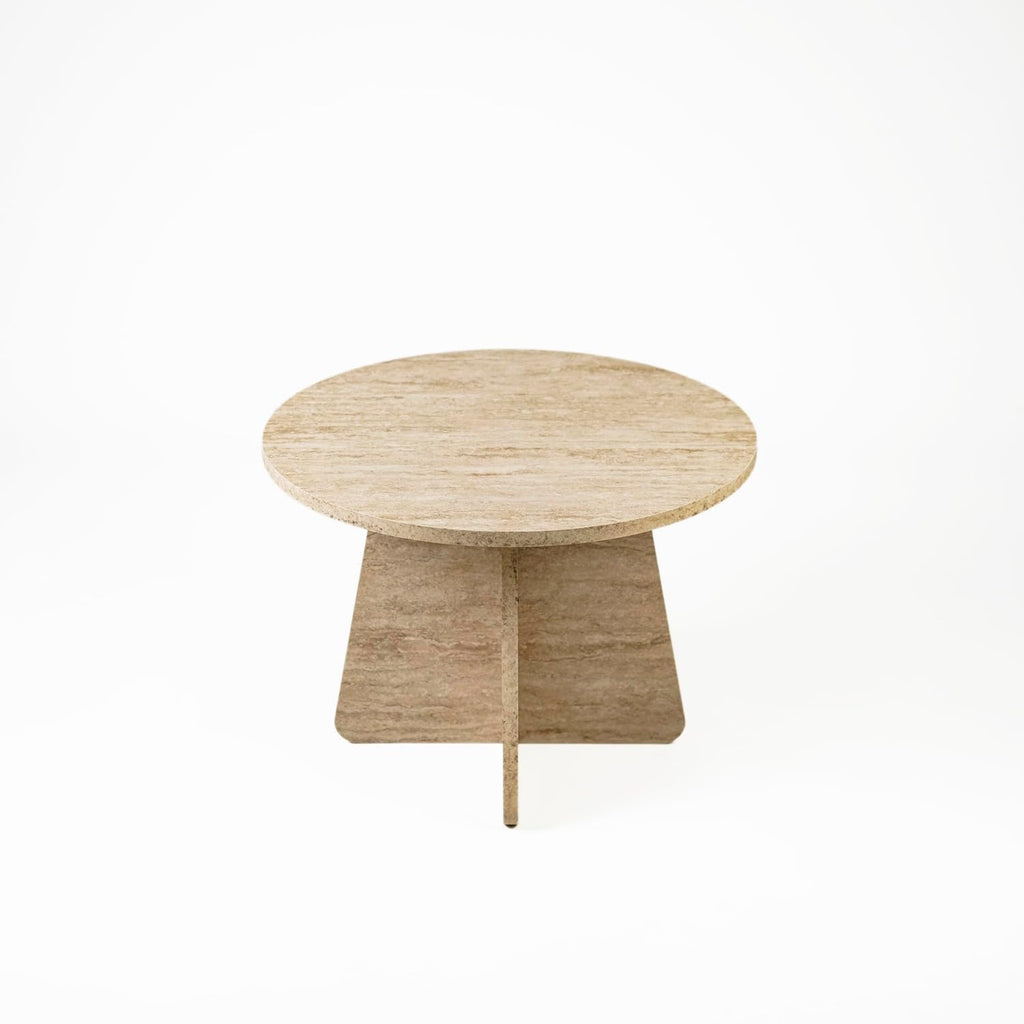 Travertine Efect 22.8 Inches Diameter Coffee Table Modern Side Table for Living Room Accent Table for Sofa or Bedroom (22.8x22.8x16.5 inches)