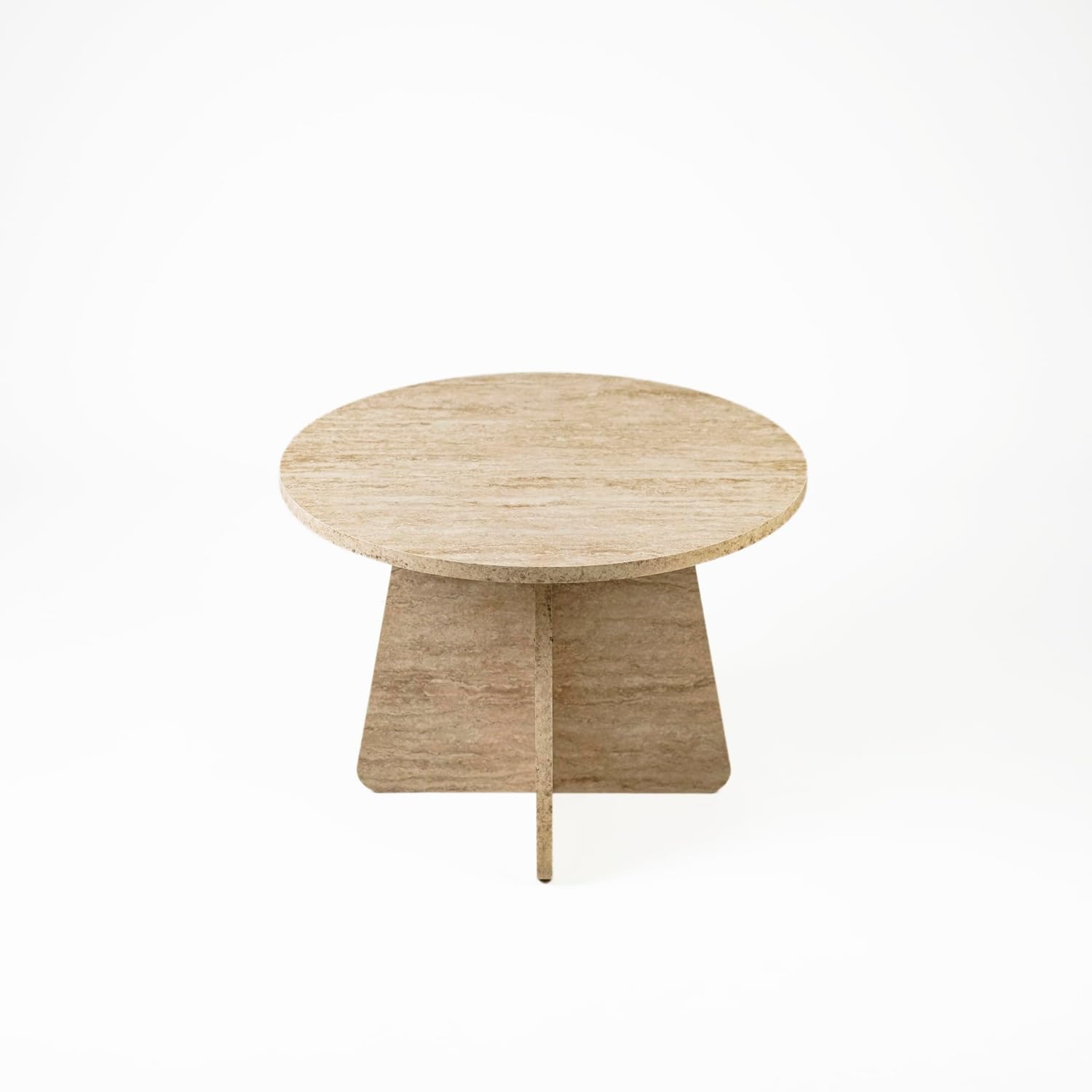 Travertine Efect 22.8 Inches Diameter Coffee Table Modern Side Table for Living Room Accent Table for Sofa or Bedroom (22.8x22.8x16.5 inches)